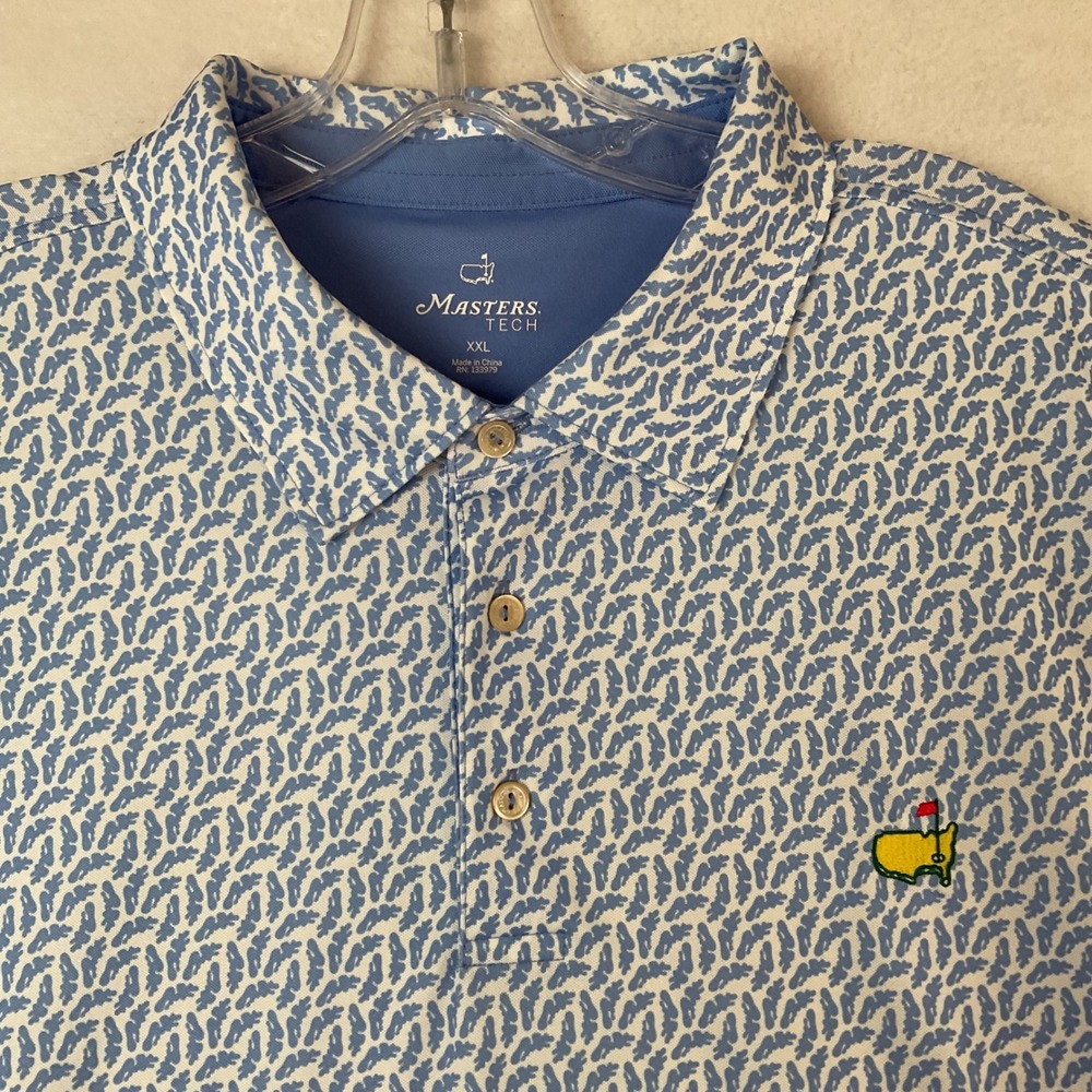 Masters Tech Mens XXL Blue White Abstract Print Golf Polo Shirt Short Sleeve